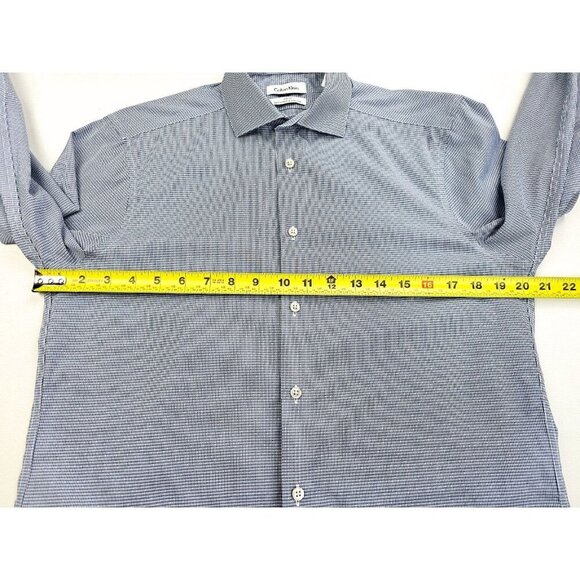 Calvin Klein Slim Fit Size 15 32-33 Blue White Check Performance Non Iron Shirt - Picture 3 of 12